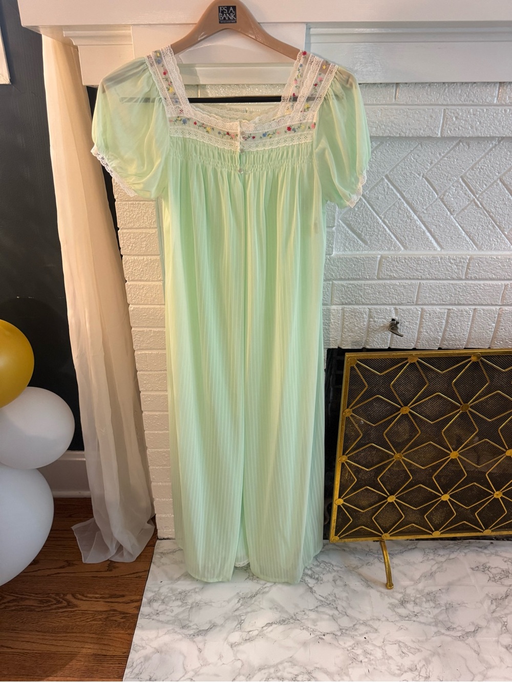 VTG Montgomery Ward Nightgown set in Pale Mint with Embroidered Square Neck